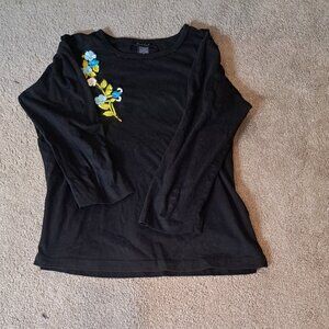 Black Floral Applique Shirt